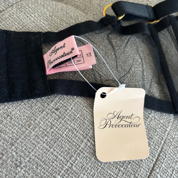 Agent Provocateur Demelza Black Lace Sheer Criss Cross Set Bra 34E, Panty 4 (L) - Picture 12 of 13